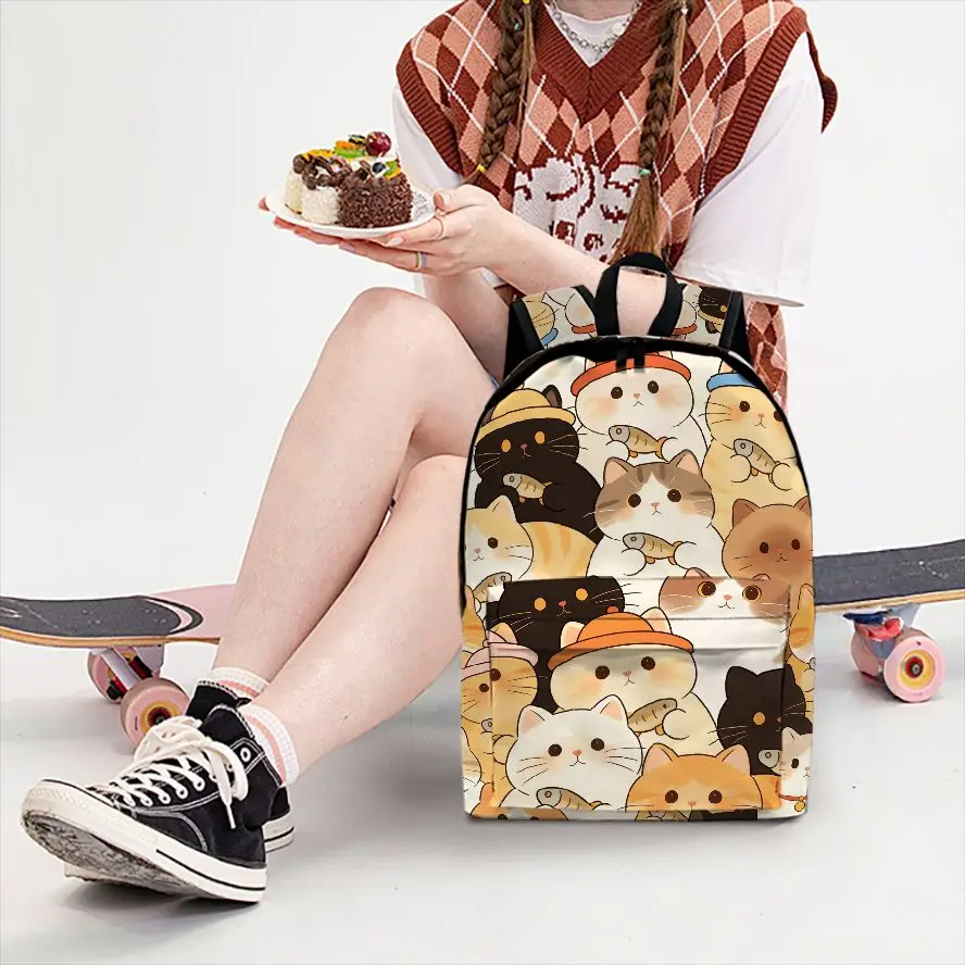 

1pc Cartoon printed cat Backpack, Fashionable and Simple, Unisex, Large Capacity, High-Quality Gift