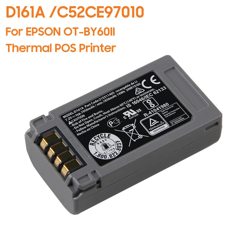 

Новая сменная батарея C52CE97010 для EPSON OT-BY60II D161A, термопринтер POS, перезаряжаемые батареи 1950 мАч, высокая емкость