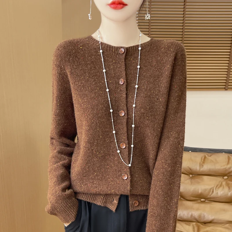 Autumn Winter New First-line ready to wear 100% Pure Wool Women\'s Clothing Round Neck Knitted Cardigan Fashion Long Sleeve Tops