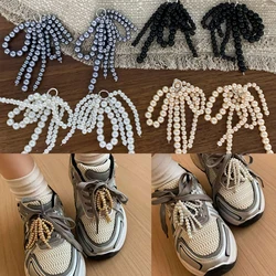 DIY Shoelaces Clips Pearl Beaded Shoe Lace Charms Buckle Sneaker Pearl Bow Sneaker Decorations Keyring Pendant Boot Accessories