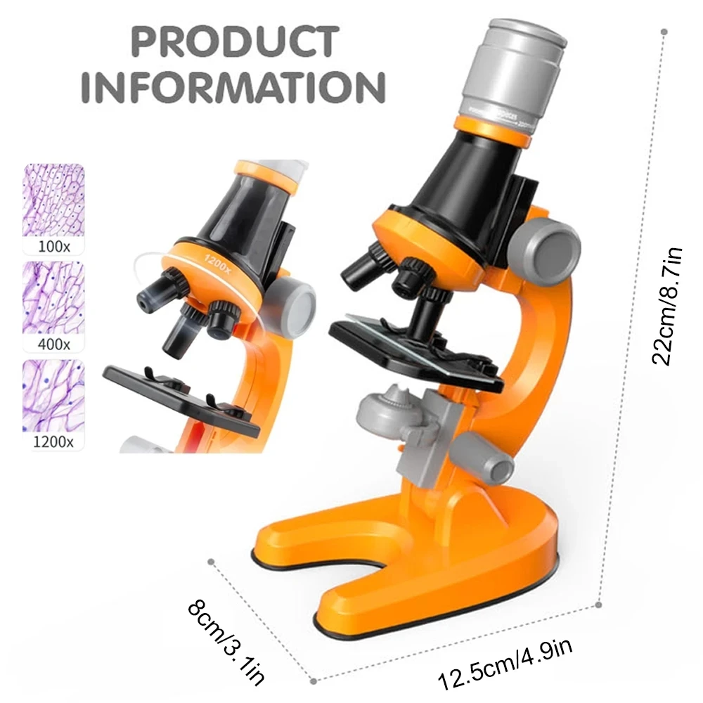 Children Microscope Kit 1200x Biology Lab LED School Science Education Experiments Kit For Kids Scientist 5-7 8-12 Toys Gift