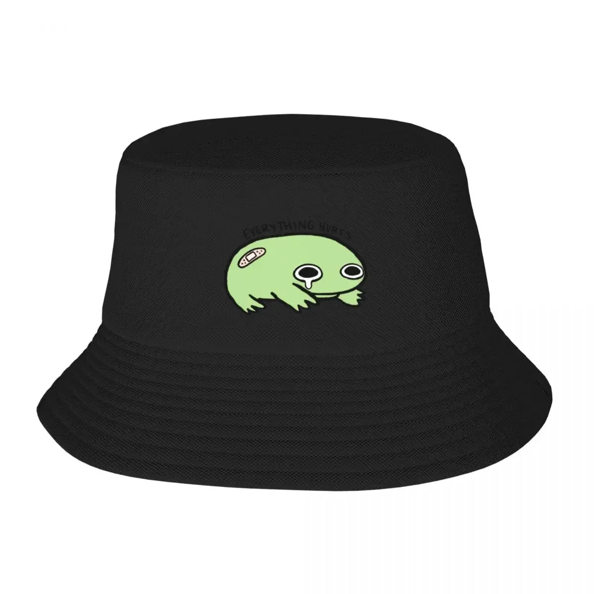 Everything Hurts | Crying Green Frog with Bandage Bucket Hat Beach Bag Beach Outing Luxury Cap Anime Baseball Men Women's