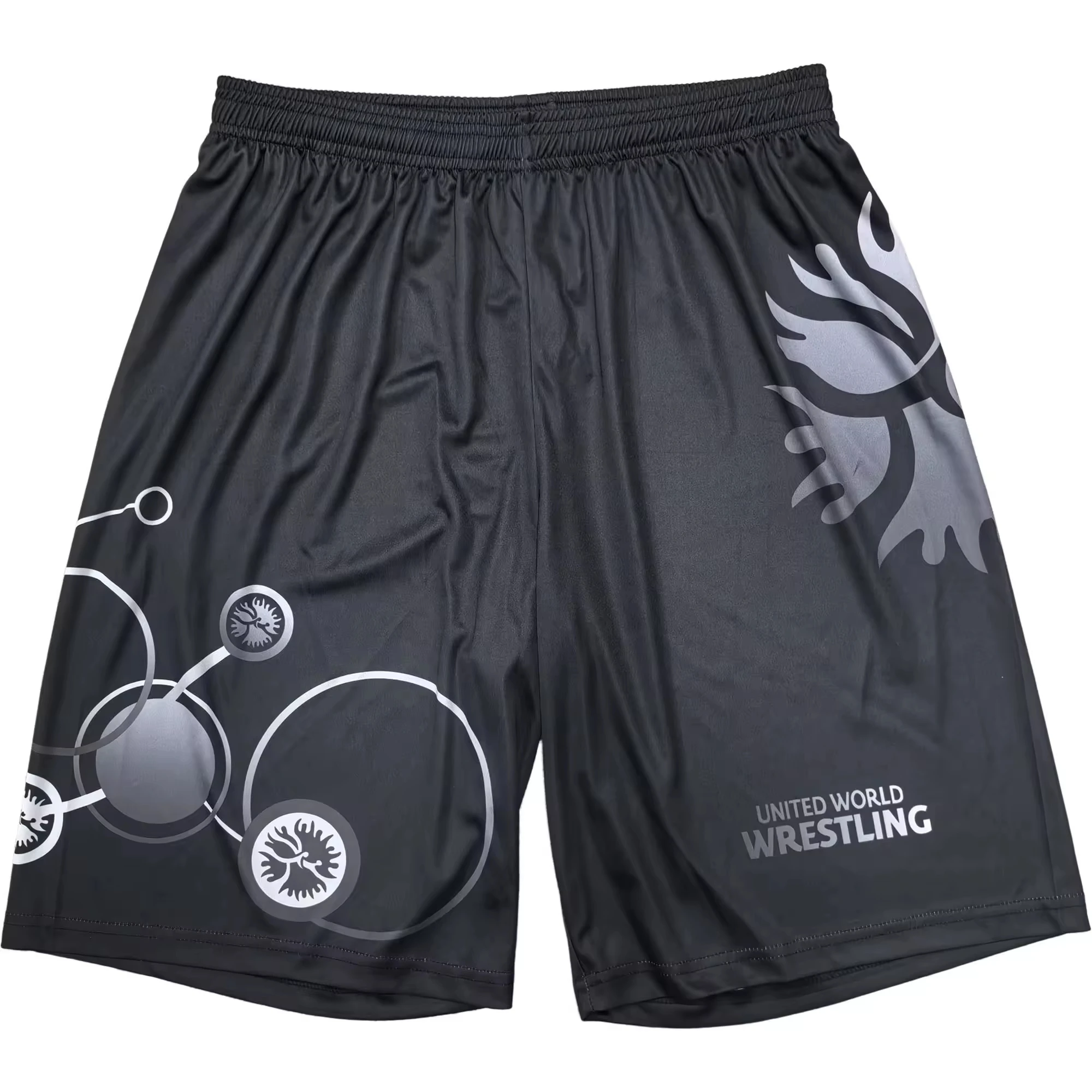 Kinder Schnelltrocknende Atmungsaktive Wrestling-Shorts Weiß-Gold-Druck für Athletiktraining Boxen MMA United World Wrestling – Detail 8