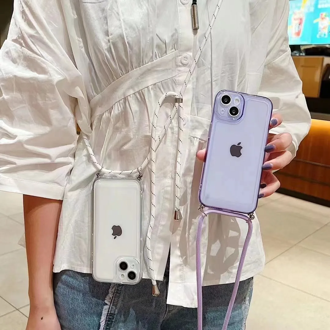 Necklace Strap Phone Case For iPhone 17 16 15 pro 14 Pro 13 Pro Max 12 11 XS X XR SE2 6 7 8 Plus Transparent Soft TPU Chain Case