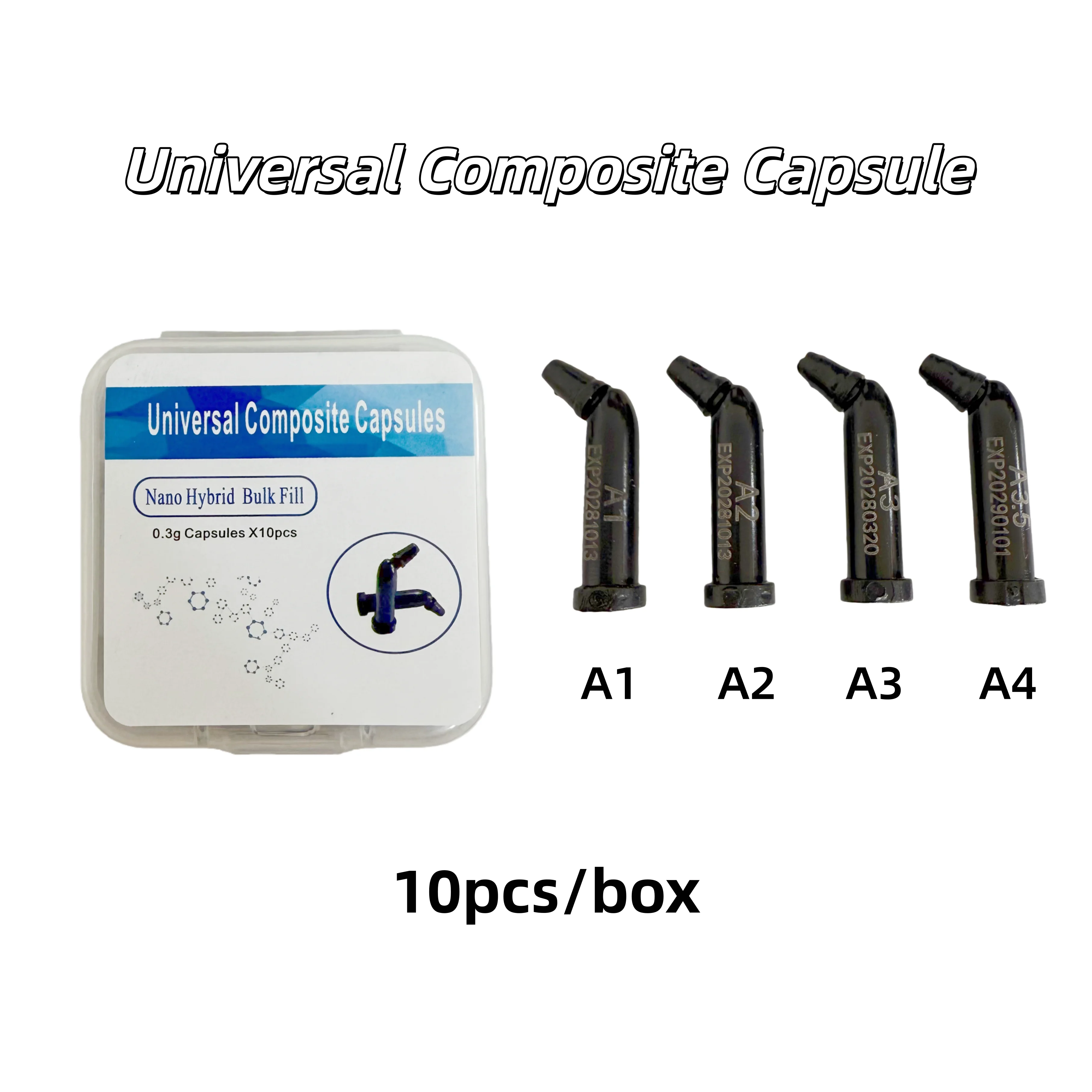 

Универсальные капсулы из композитной смолы для стоматологии, наногибридные, для объемного пломбирования, светоотверждаемые, 0.3г, A1/2/3/3.5