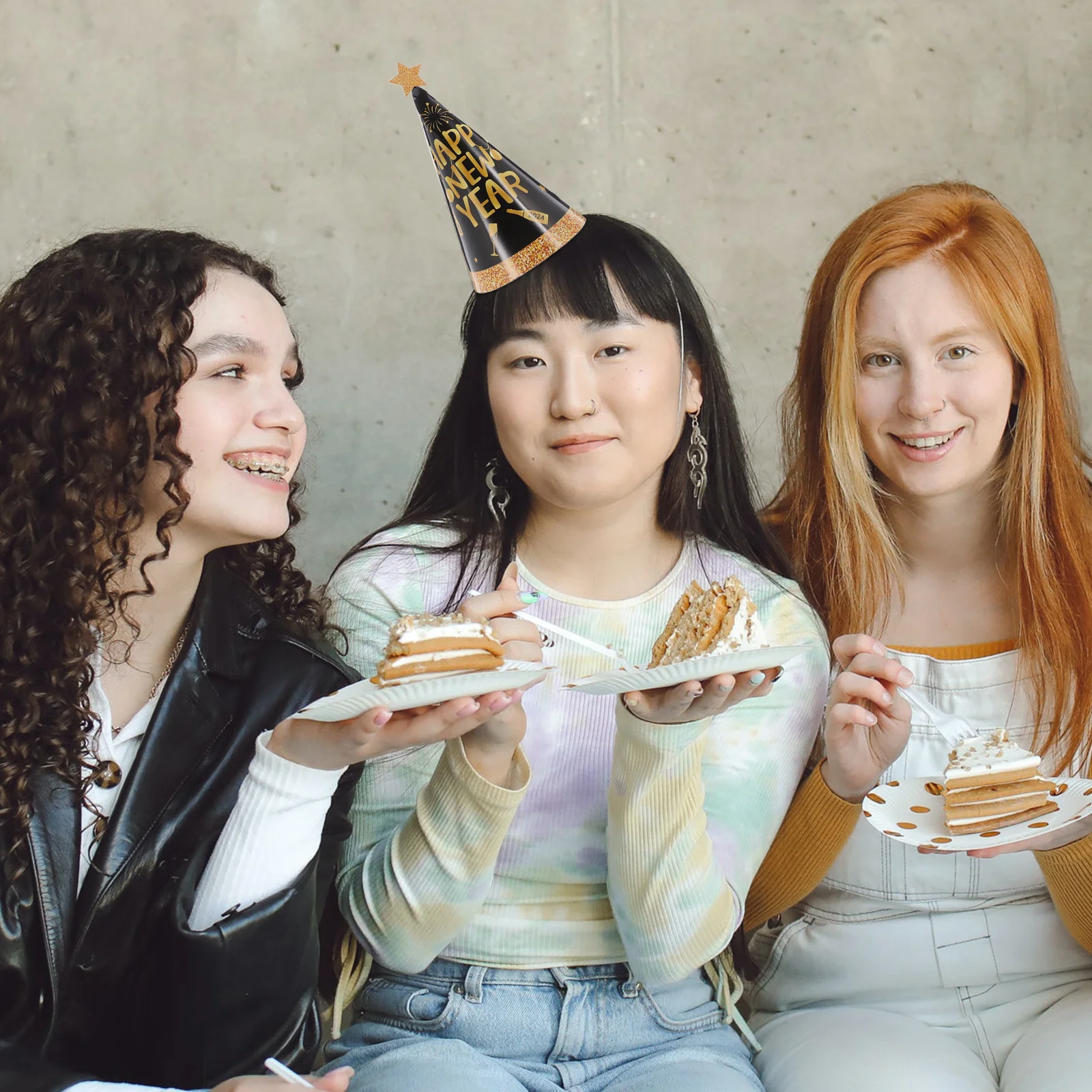 

24Pcs New Year Cone Party Hats Bulk Happy New Years Eve Party Supplies Paper Hats Photo Props Birthday Hat Cone Hat