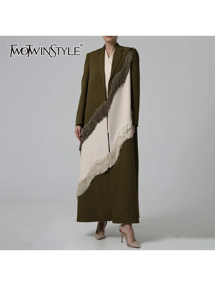 

TWOTWINSTYLE хит цвета, свободные темпераментные пальто с кисточками для женщин, элегантное пальто с лацканами и длинными рукавами, женская модная одежда