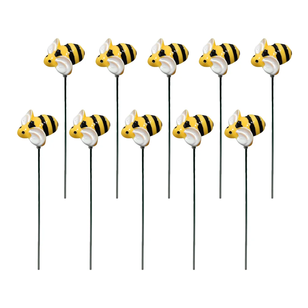 10 Pcs Little Bee Plug-in Patio Stakes Ornaments Airplane Iron Garden Decoration