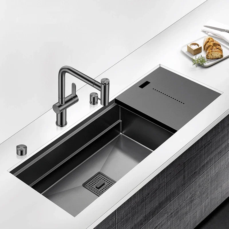 ASRAS Nanometer Black Single Large Size Hidden Kitchen Sink 4mm Thickness Handmade Undermount Installation Hidden Kitchen Sinks