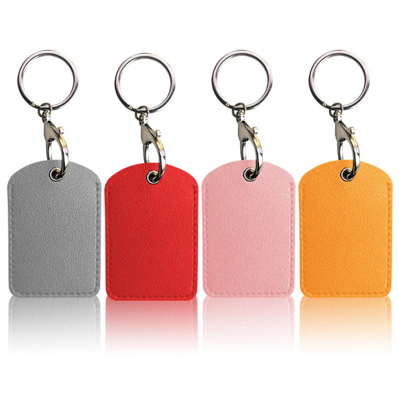 Leather Card Holder Keychain Key Ring Door Lock Access Tags ID Card Case Keychain Access Card Bag Key Tag Ring