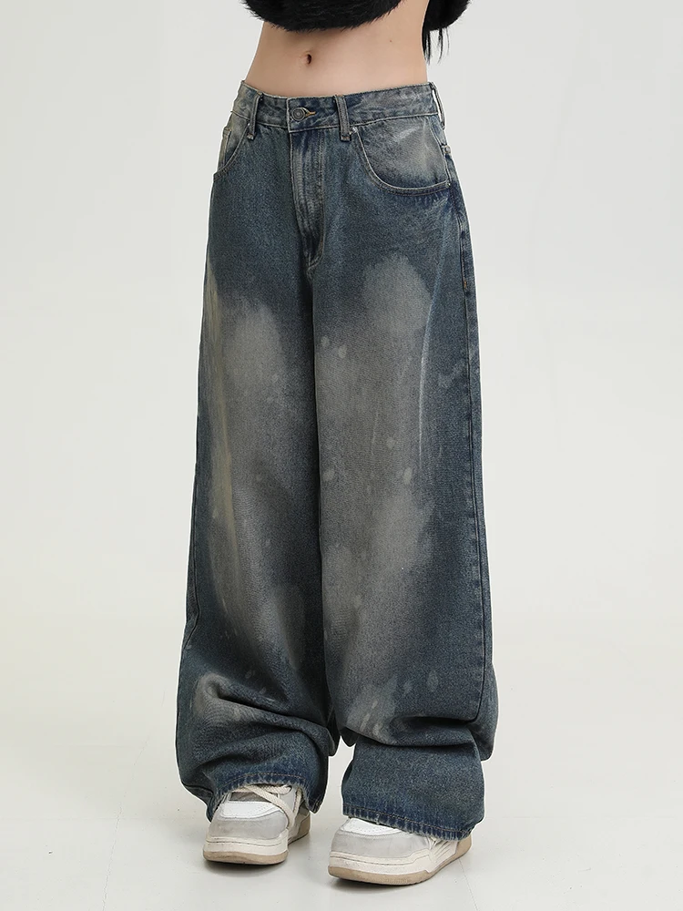 

American Sle Vintage Worn-look Jeans Loose Straight Leg Men's Women's Wide Leg Long Trousers Youth Faion Cotton Polyester...