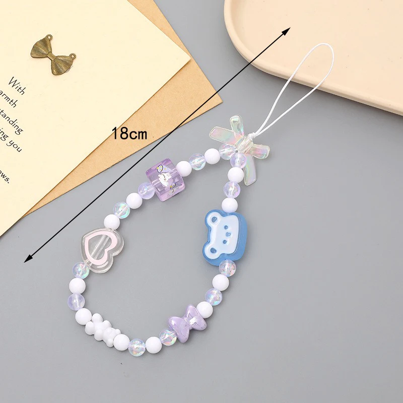 Cute Crystal Bow Mobile Phone Lanyard DIY Handmade Beads Phone Strap Chain Pendant Earphone Case Hanging Rope Cellphone Pendant