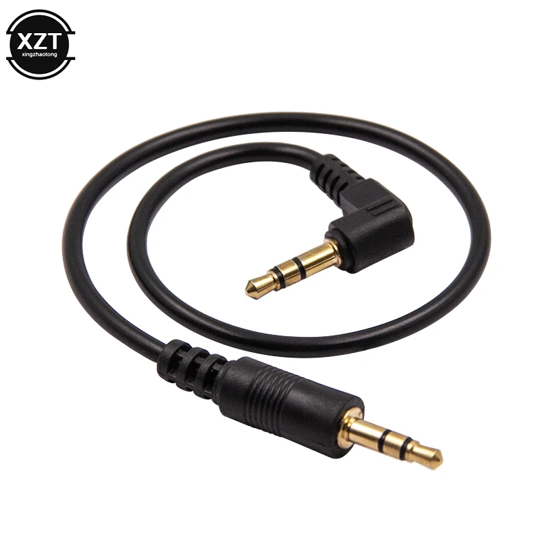 Cable auxiliar macho a macho de 3,5mm de 30cm, chapado en oro, Cable de Audio estéreo de ángulo de 90 grados para MP3, auriculares, teléfono y