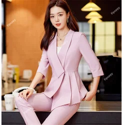 Elegant Women Formal Business Trouser Suits 2024 Long Sleeve Blazer Pants Two-piece Set Clothing Female Office Ladies Pants Suit