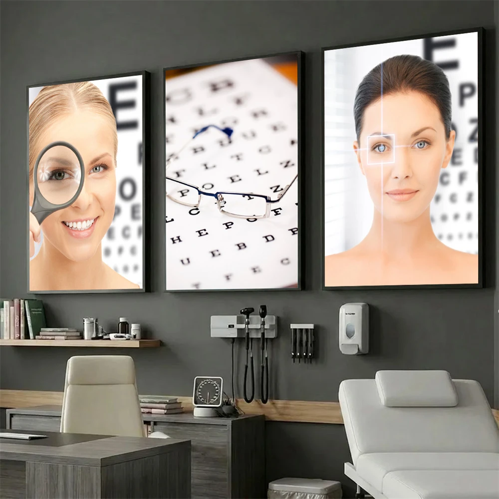 （Unframe 3PCS）-Ophthalmologist Eye Beauty Care Canvas Poster Ophthalmology Clinic Wall Art Painting Visual Acuity Chart Print