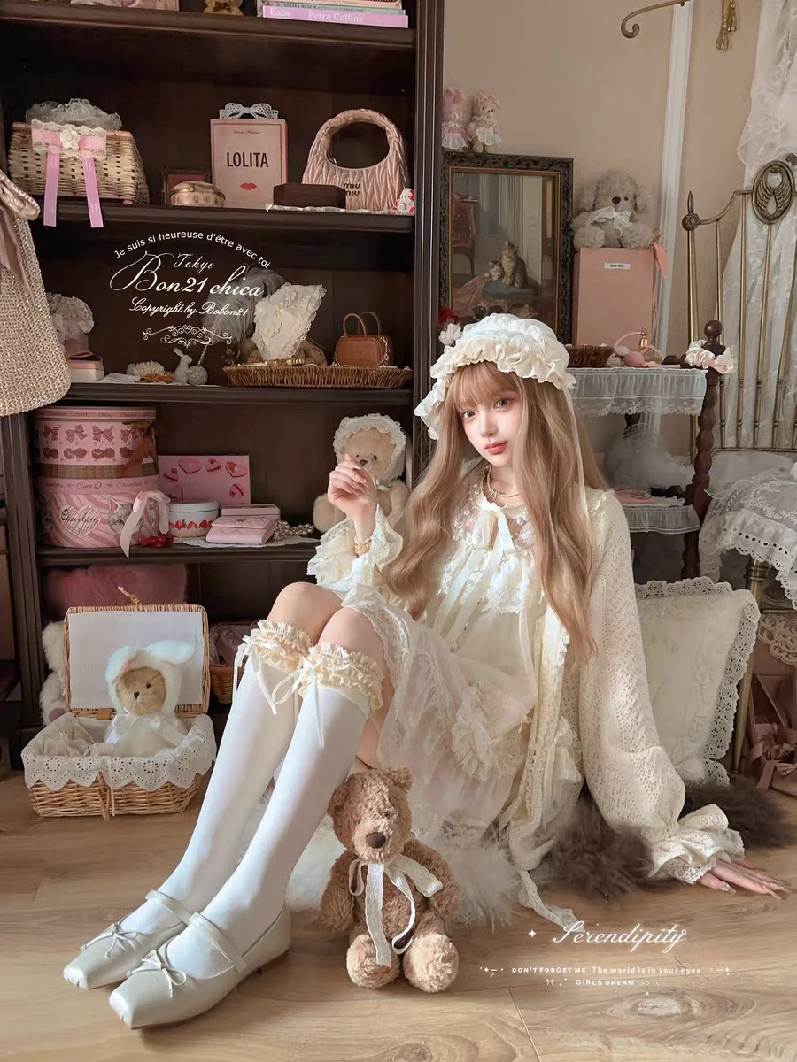 

Princess sweet lolita cardigan bobon21 Nainaizi daily Japanese style lace bow super easy to match knitted cardigan C2429