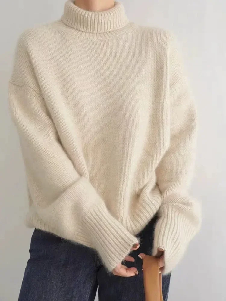 Turtleneck    Women's Loose Sweater Thickened Autumn and Winter Wool Sweater Jumper Lazy Base