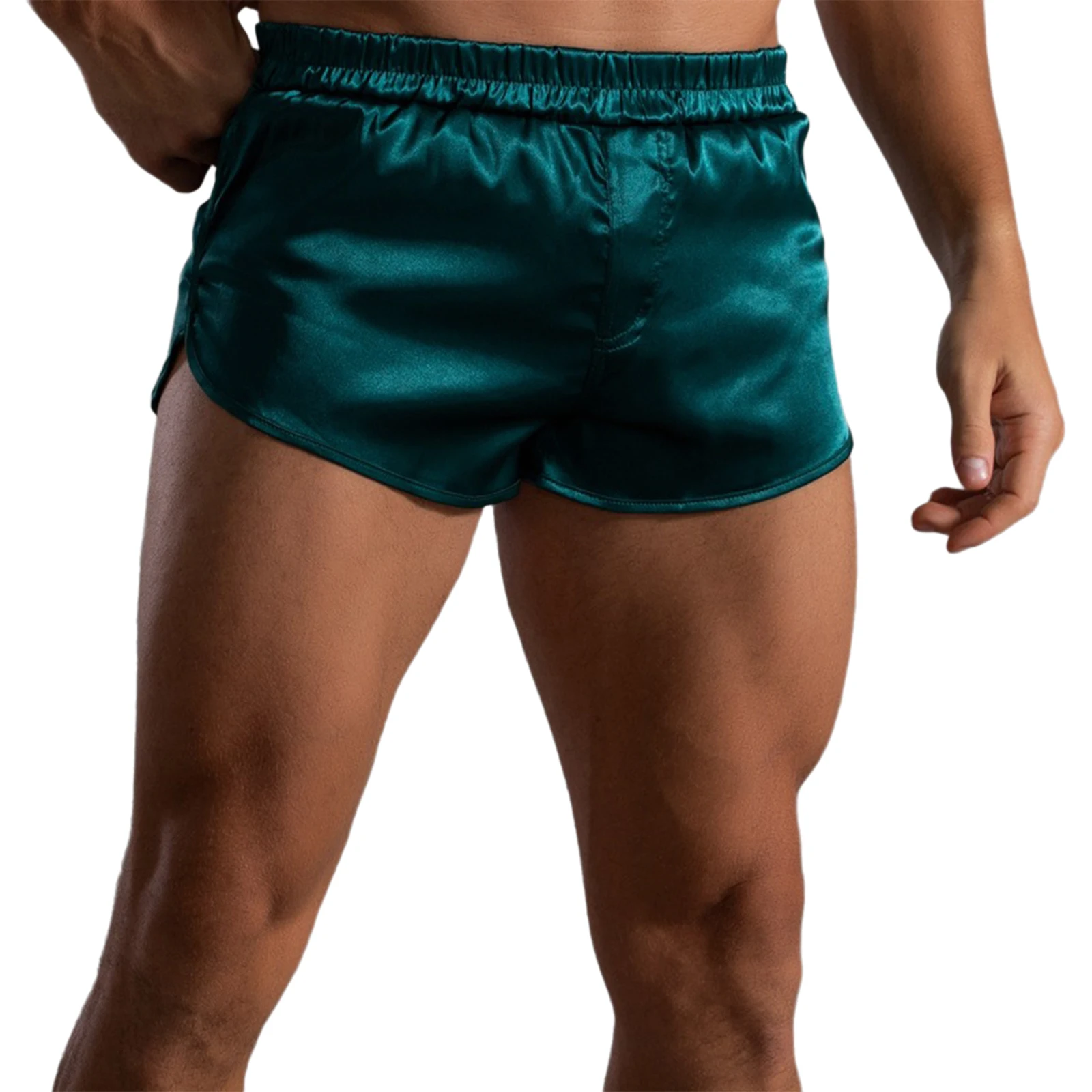 Mens Silky Satin Boxer Shorts Sleepwear Elastic Waist Solid Color 3 Inch Shorts Pajama Bottoms Shorts Homewear Sports Shorts