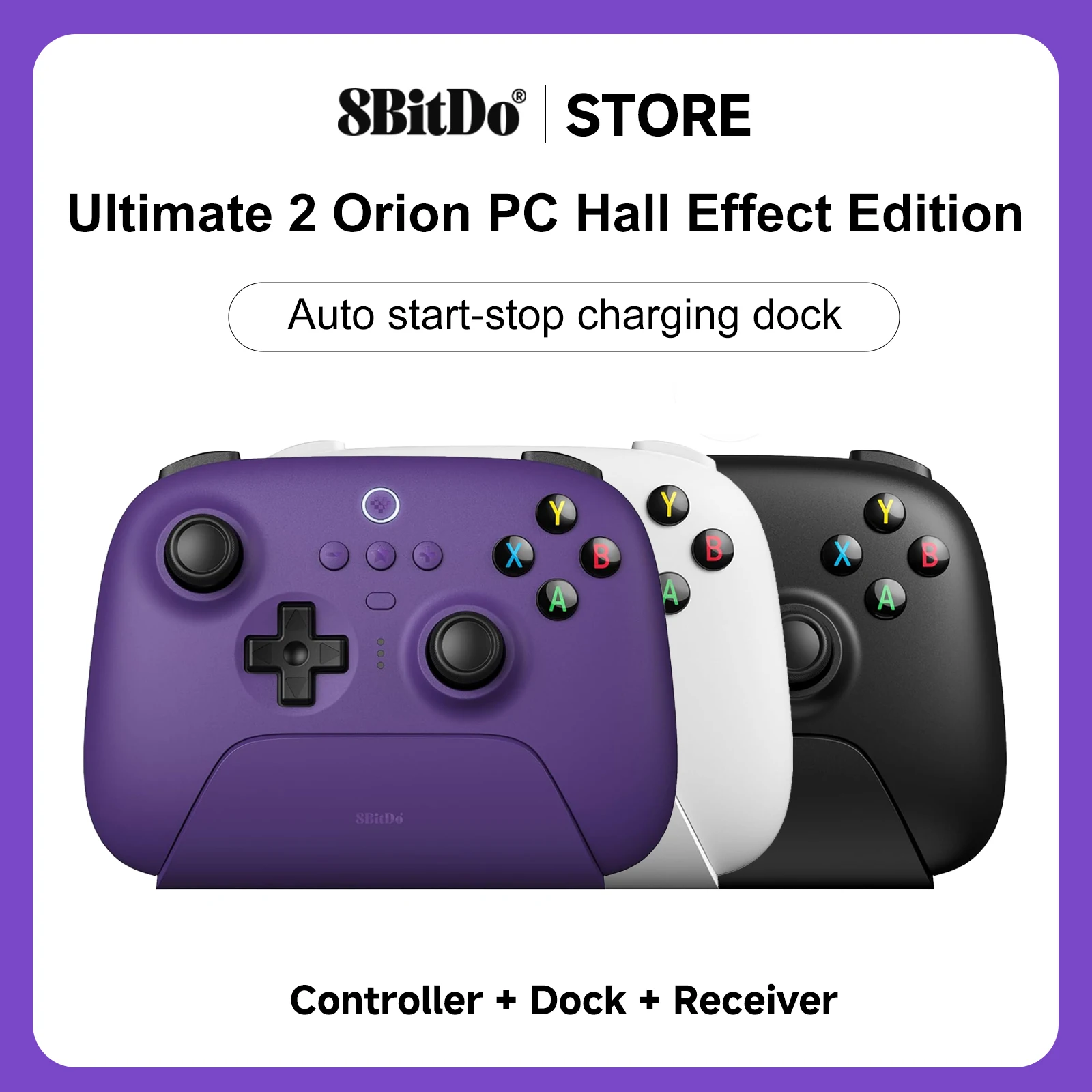 8BitDo New Ultimate 2 Wireless Controller TMR Joystick Hall Effect Triggers Charging Dock BT 2.4G for Windows 10 11 Android Stea