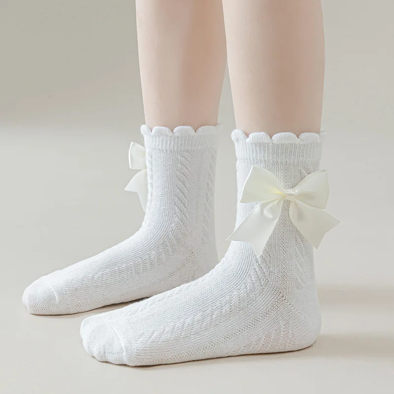 2024 New Girls Spring Summer Baby Lace Foreign Korean Version of Bow Mesh White Breathable Comfortable Children\'s Socks ZHB528