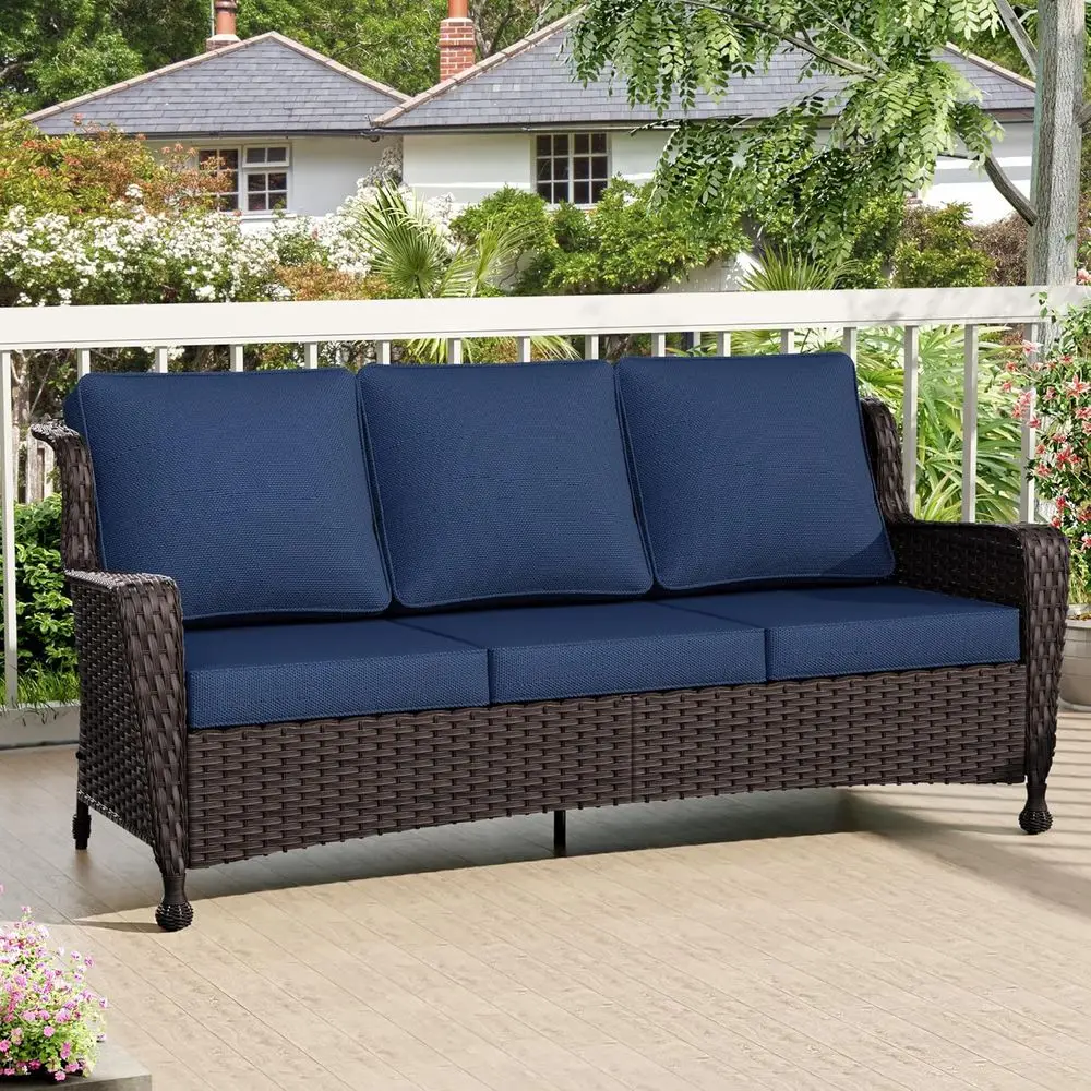 

3-Seat Patio Wicker Soa, Outdoor urniture Rattan Couch Deep Seat Hight Backrest with Cushions or Porch, Garden, Sunroom, Poolsid
