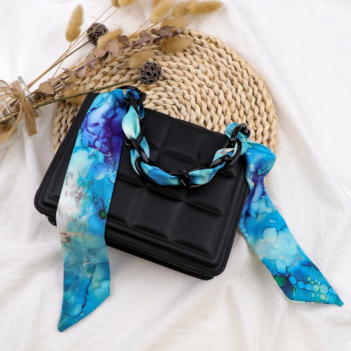 Blue Marble Art Skinny Scarf Women Small Bag Scarves Hair Neck Scarf For Ladies Foulard Fashion Print Neckerchief Headband