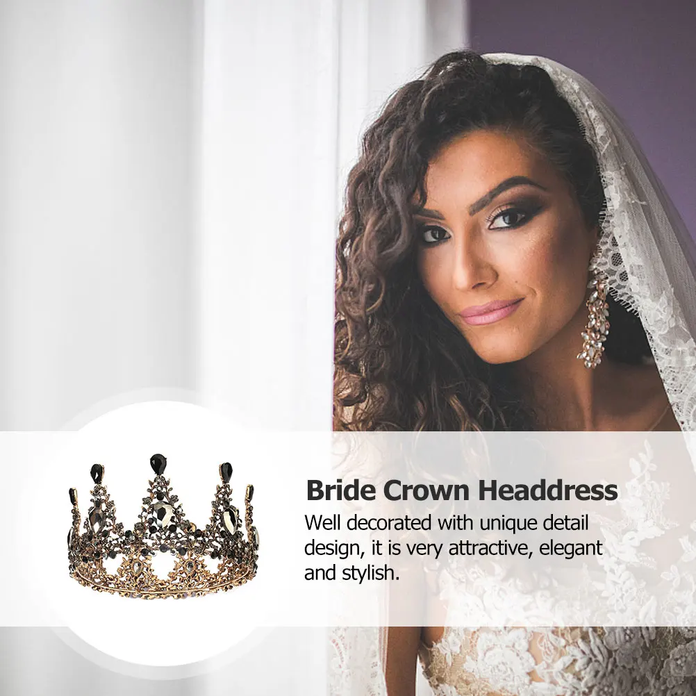 

Vintage Tiara Hair Accessories Round Crown Headdress Bride Golden Bridal Tiaras Rhinestone Decor Woman Crown Wedding Prop