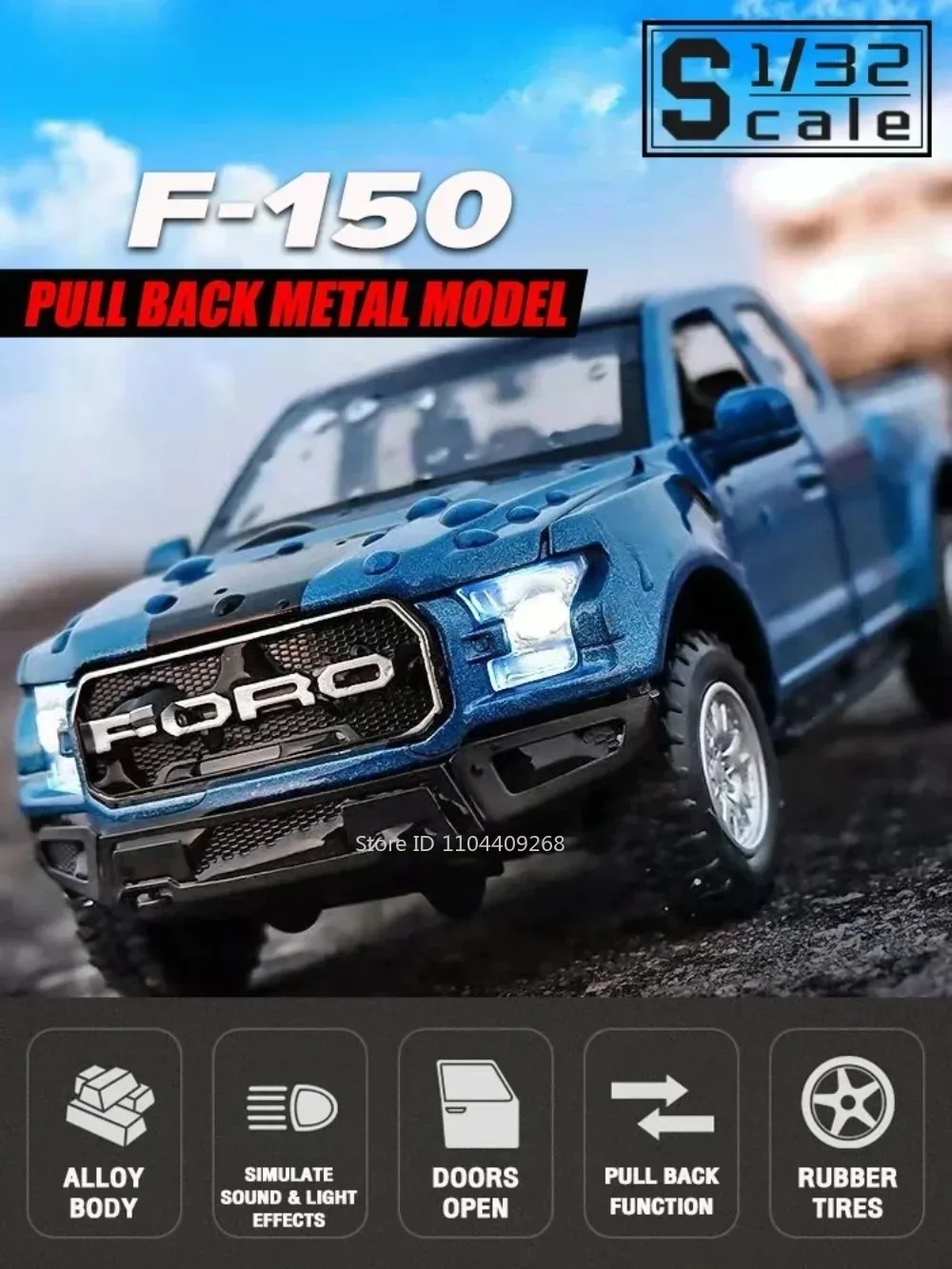 1:32 Mammoth Raptor F150 Legierung Modell Auto Spielzeug Sound Licht Diecast Metall Zurückziehen Off-road Pickup Modelle Sammlung Kinder geschenke – Detail 16