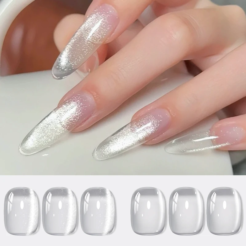 3pcs Ice Transparent Cat Magnetic Gel Nail Polish Set Jelly Ultra Shine Glitter Semi Permanent Soak Off UV Gel Varnish Nails DIY