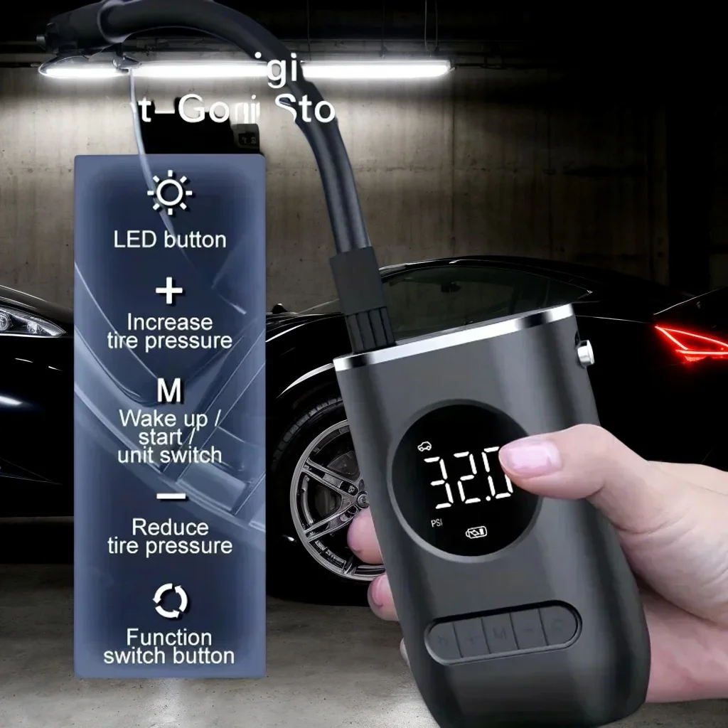 

Car Air Pump – Portable Mini Electric Tire Inflator with Wireless Digital Display for Cars, Motorcycles & Balls