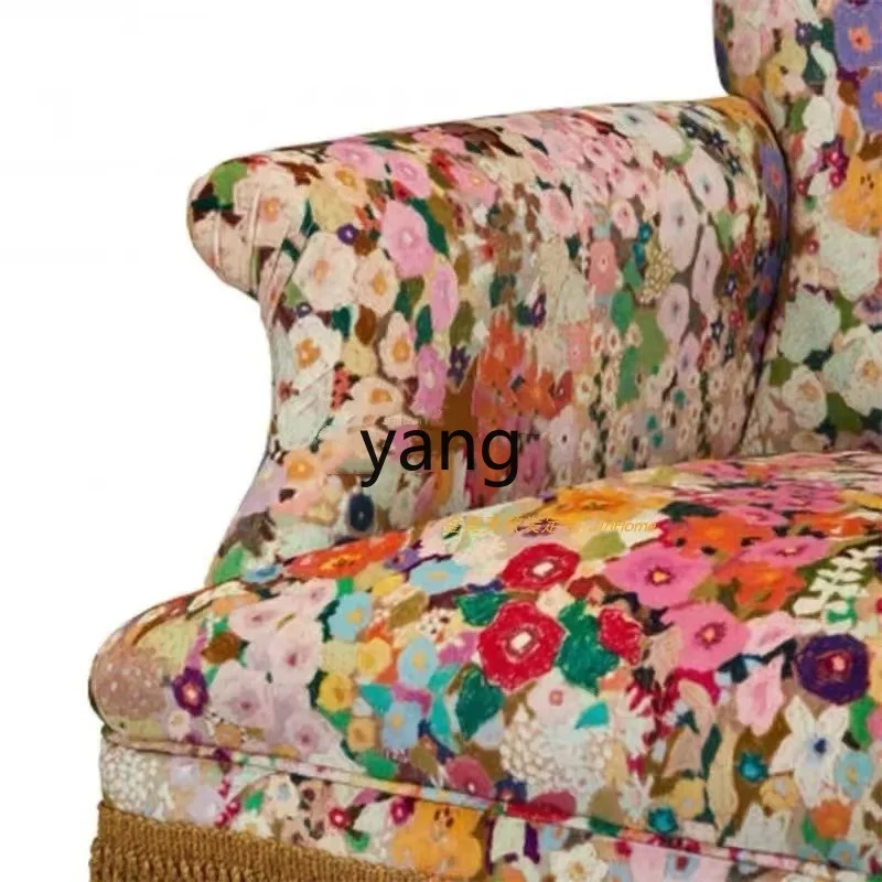LZR retro pastoral small floral high back chair solid wood double sofa
