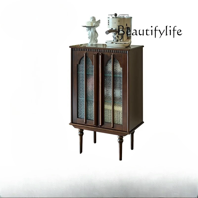 

French solid wood TV cabinet floor storage locker integrated living room home American light luxury retro