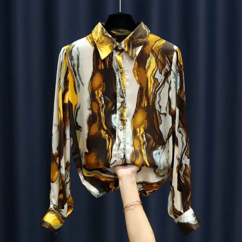 Fashion Tie Dye Printed Button Shirt Women's Clothing 2024 Spring New Casual Loose Oversized Lapel Long Sleeve Blouse Female