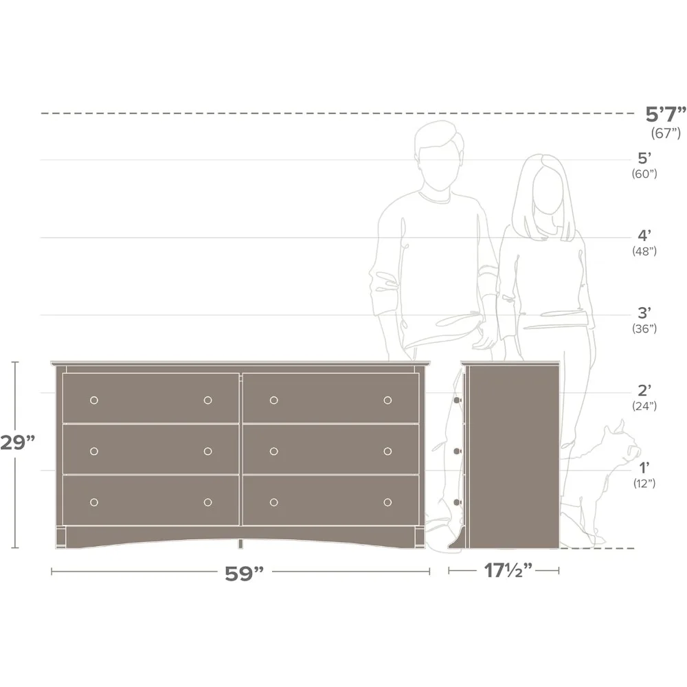 Mobili per camera da letto Fremont: comò doppio Espresso per camera da letto, cassettiera larga a 6 cassetti, comò tradizionale per camera da letto