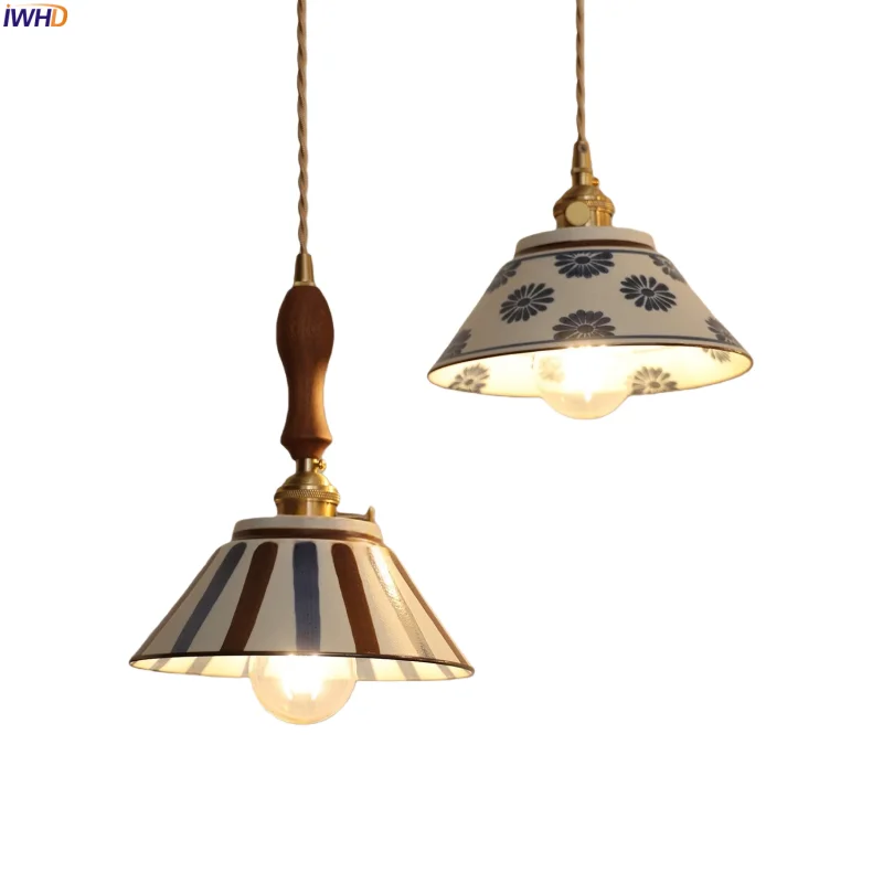 

IWHD Glazed Ceramic LED Hanging Lamps American Vintage Bedroom Kitchen Bathroom Loft Cafe Home Decor Pendant Light Hanglampen