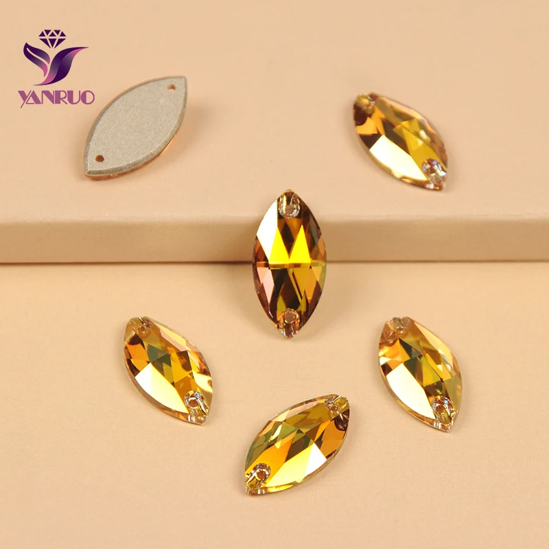 YANRUO 3223 Navette Metallic Sunshine Horse Eye Golden Glass Rhinestone Diamond For Sewing and Needlework