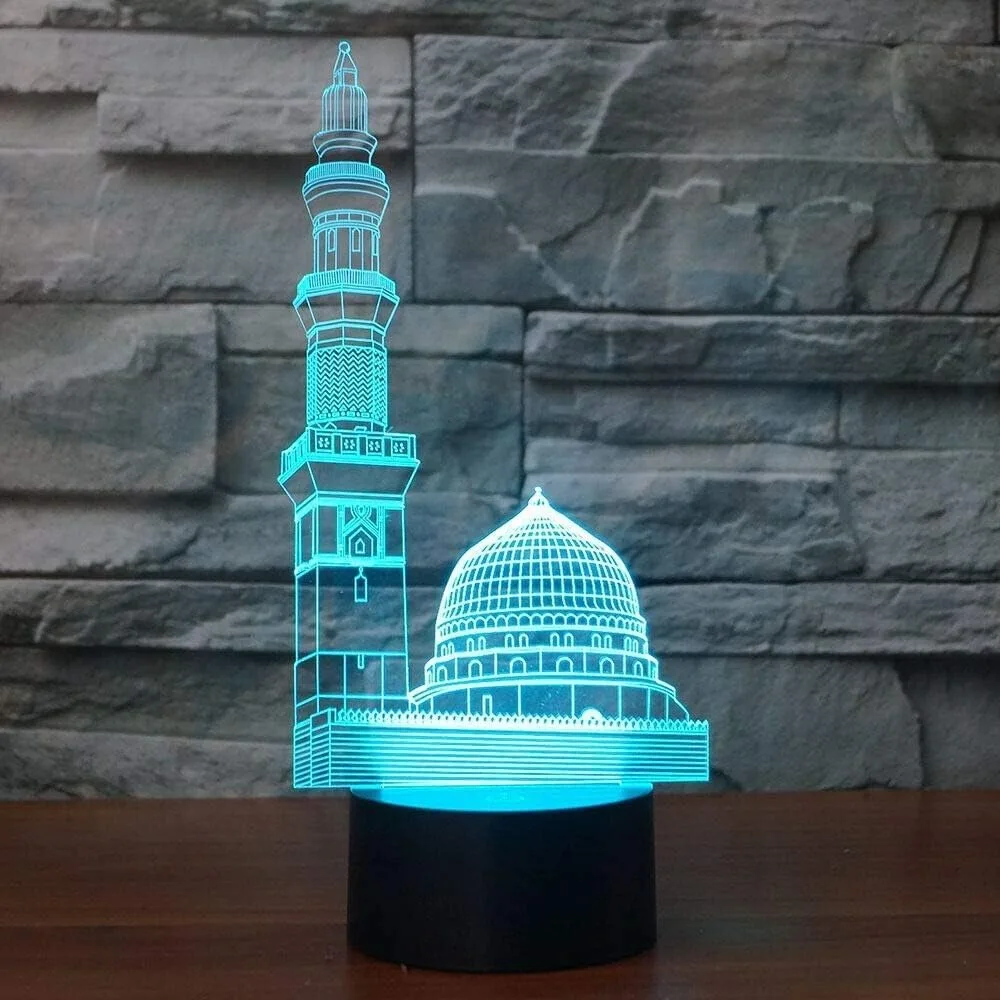 Nighdn 3D Islamic Muslim Castle Night Light 7/16 Color Change LED Table Desk Lamp Home Decoration Birthday for Muslims Gift