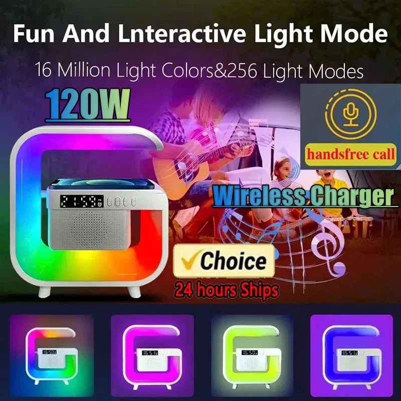 Multifunction Wireless Charger Stand Bluetooth 5.0 Speaker FM TF RGB Night Light Fast Charging Station for iPhone Samsung Xiaomi