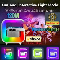 多機能ワイヤレス充電スタンド,Bluetooth 5.0,急速充電ステーション,スピーカー,FM, TF, RGB,常夜灯,iPhone, Samsung, Xiaomi