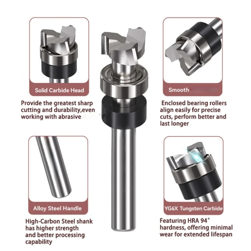 3Pcs Carbides Helical Routers Bit With Guide Bearing For Woodworking Edges Trimming And Slotting In Density Fiberboard Y5GB