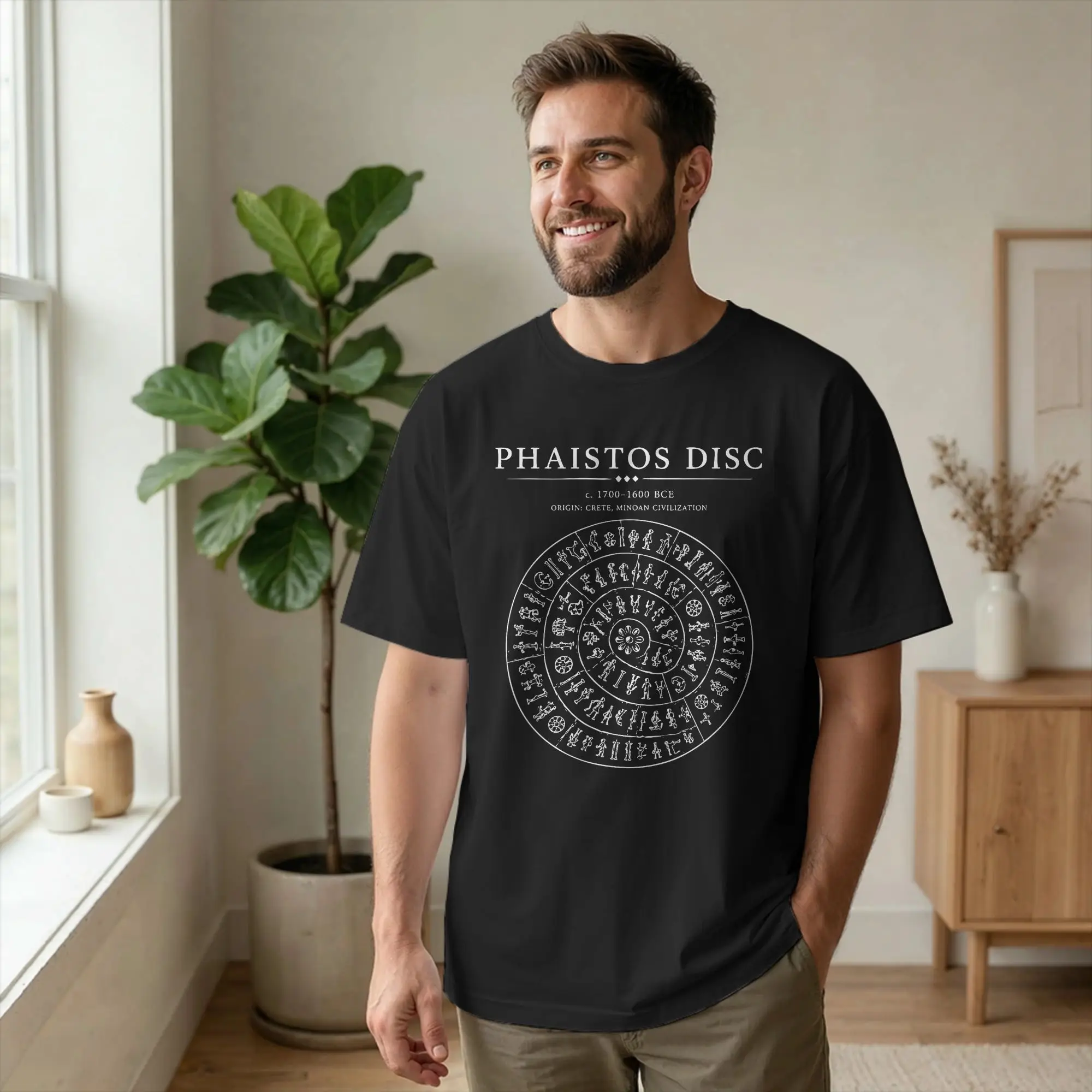 Men's T-Shirt Technical Drawing Phaistos Disc Creative Cotton Tees Short Sleeve Ancient T Shirts Crew Neck Tops Summer