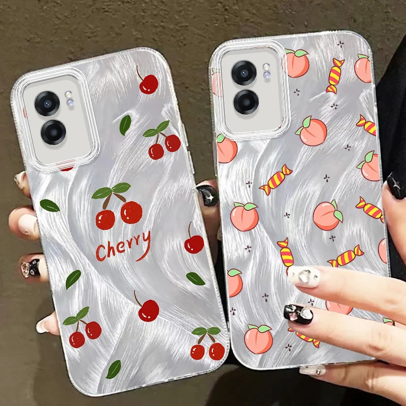 

Fruit Peach Cherry Printing For OPPO A79 A78 A58 A38 A16 A60 A53 A92 A72 A52 A74 A55 A54 A94 5G Feather Yarn TPU Phone Case