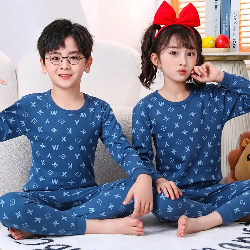 

2024 Teens Baby Boy Pajamas Summer Long Sleeve Children's Clothing Sleepwear Cotton Pyjamas Sets for Kids 4 6 8 10 12 14 Years