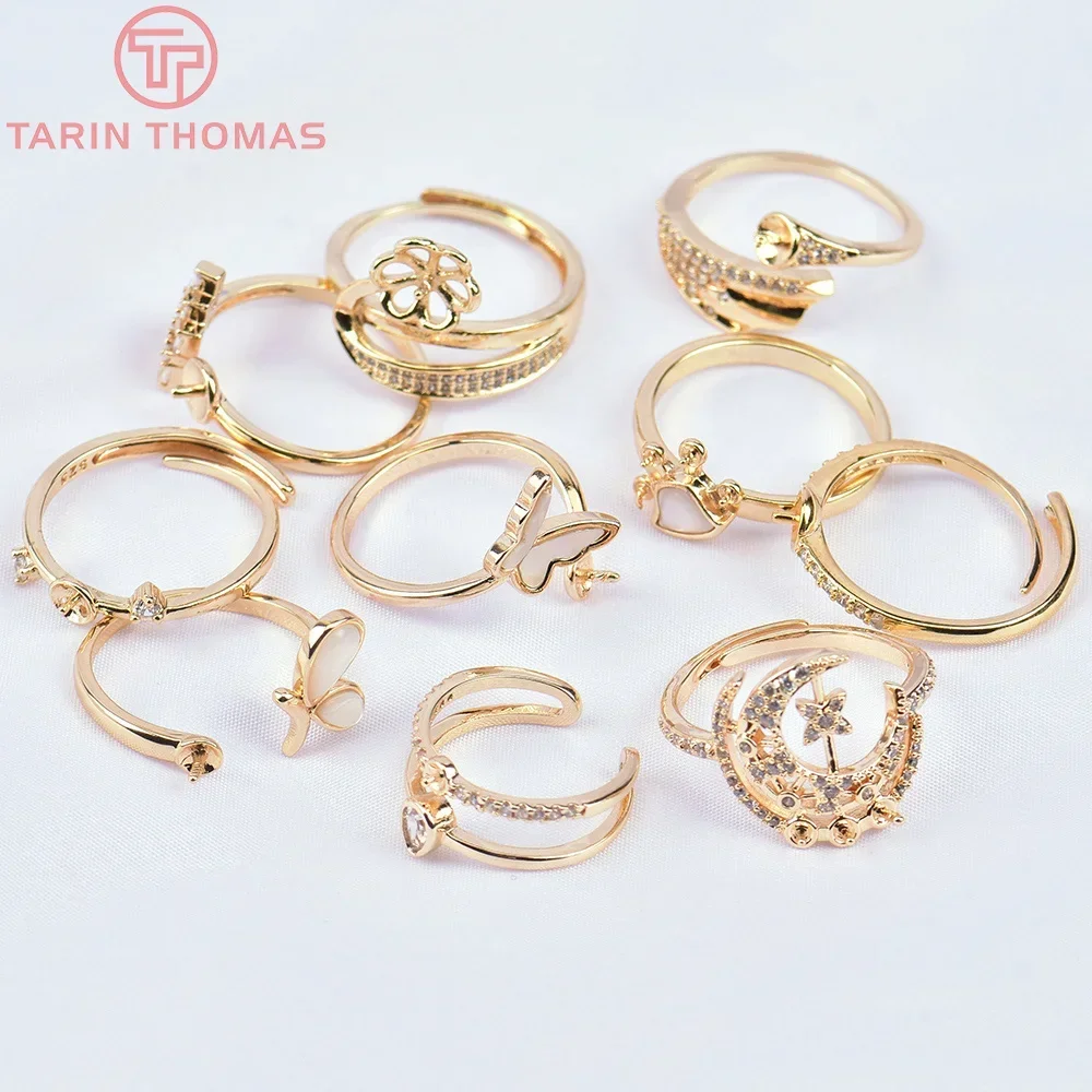 

(5095) 2PCS 20.5MM 24K Gold Color Brass and Natural Shell Open Adjustable Size Charms Ring DIY Jewelry Making Findings Wholesale