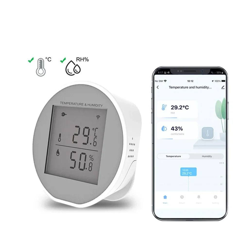 1pc Smart Indoor Temperature/Humidity Sensor App Controlled Abnormal Alarm With LCD Screen For Tuya Thermometer Accessories