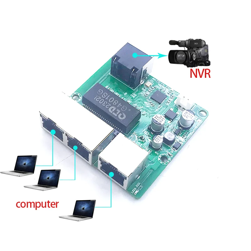 3port 10/100M port with 1port 10/100M UPLINK/NVR 6V-52V mini switch module PCBA Motherboard