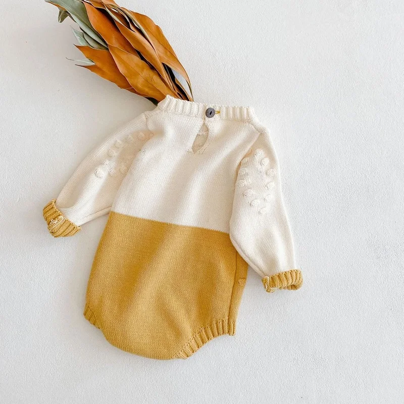 0-2 year old girl baby clothes autumn and winter newborn knitted long sleeved warm cute triangle jumpsuit 3 month old boy romper