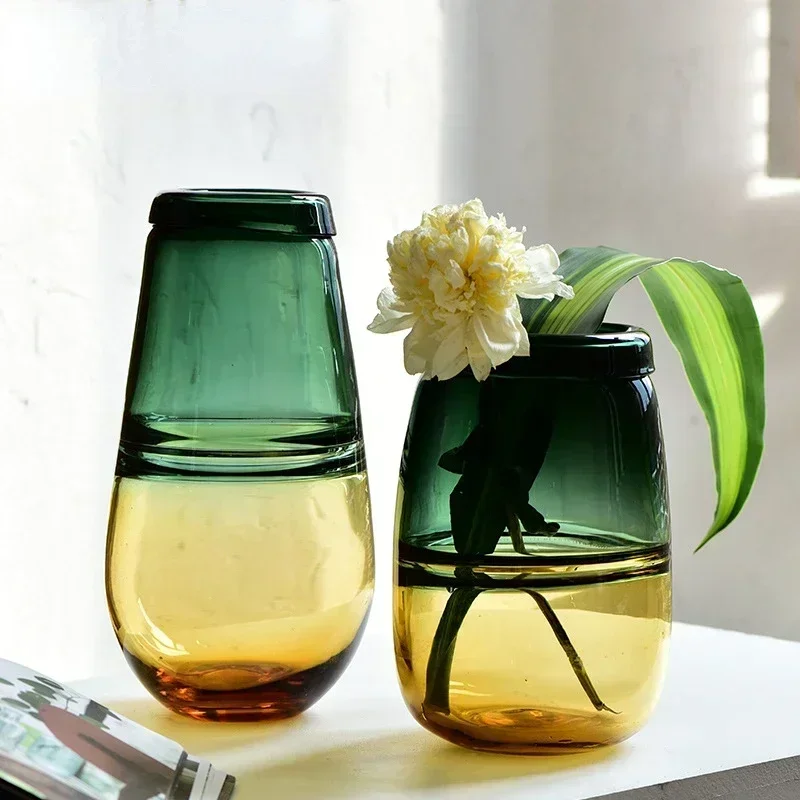 Glass Vase Modern Simple Transparent Glass Vase Ornament American Luxury Flower Ware Home Decoration