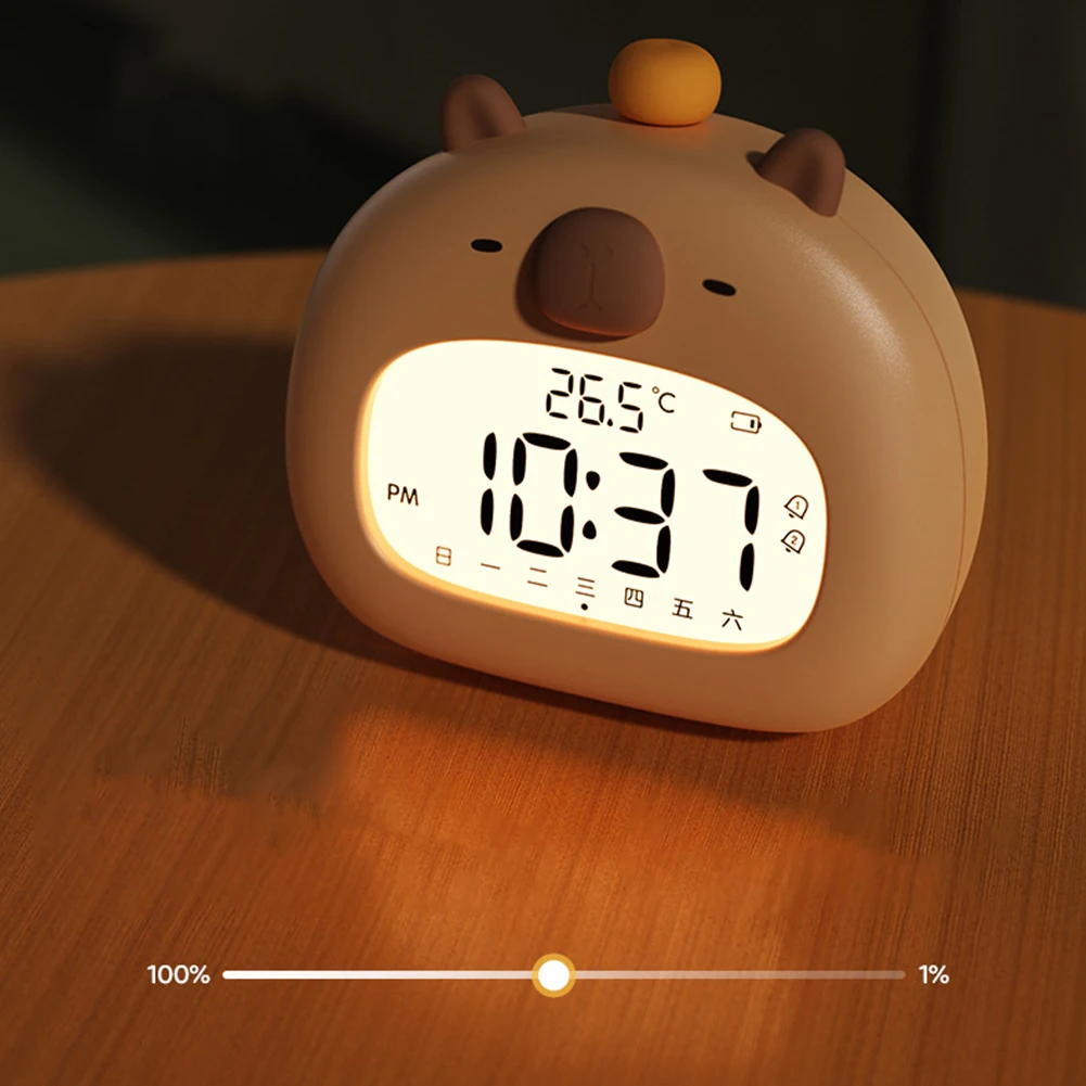 Capybara Clock Rechargeable LED Night Light Digital Alarm Clock Children\'s Sleep Snooze Function Timer Desktop Decoration