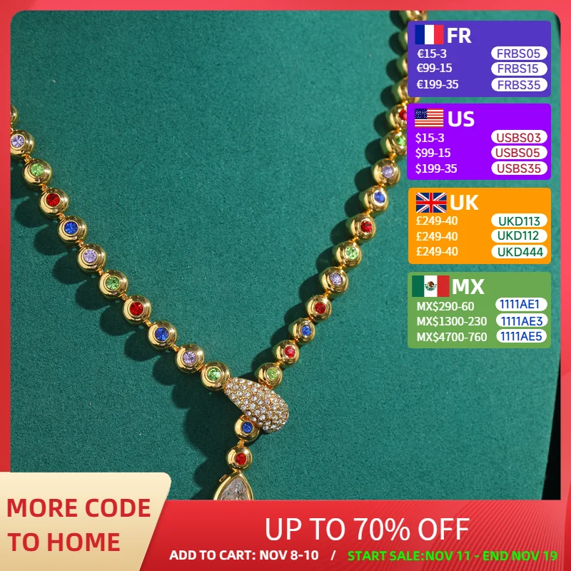 

Vintage 6mm Snake Necklace For Women Water Drop Gold Color Bead With Colorful Cubic Zirconia Choker Neck Chain 2025 Christmas
